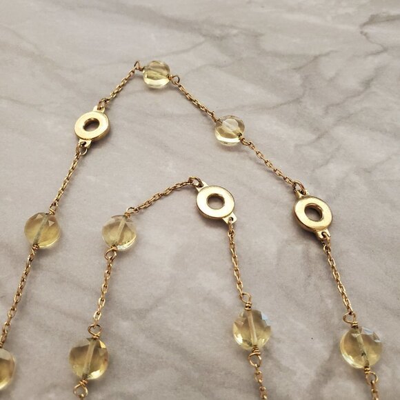 ✨ J.Crew Necklace Gold Yellow Beaded Faceted Station Disk Long Layer - Picture 3 of 7
